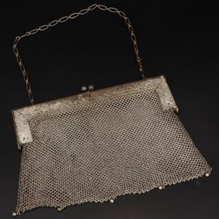 Vtg Sterling Silver - Ornate Filigree Chainmaille Woven Mesh Purse - 300.  5g