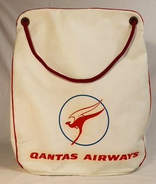 Qantas Airways Australia Vintage Retro White Red Vinyl Cotton Flight Travel Bag