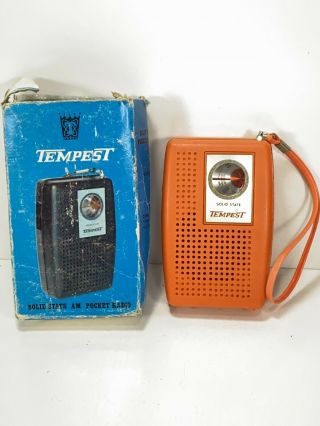 Vintage Tempest 007 Solid State Transistor Am Pocket Radio Orange W/box