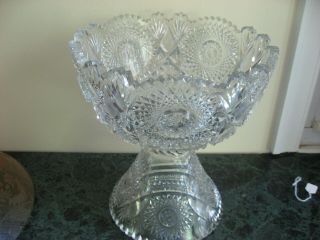 American Brilliant Period Antique Cut Glass Punch Bowl On Stand