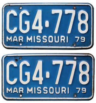 Vintage Missouri 1979 License Plate Pair,  Cg4 778,  Dmv Clear,  Yom