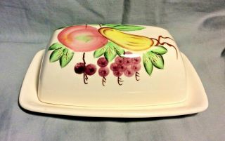 Vintage Hand Crafted Art Pottery Ceramic Butter Dish Painted Fruit Leaves