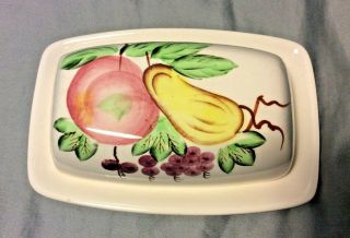 Vintage Hand Crafted Art Pottery Ceramic BUTTER DISH Painted Fruit Leaves 2