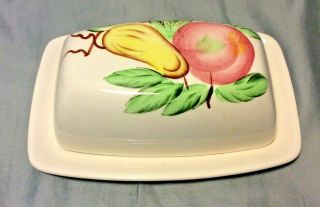 Vintage Hand Crafted Art Pottery Ceramic BUTTER DISH Painted Fruit Leaves 3