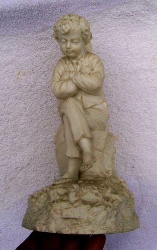 parian ware 19th c.  english figurine charming boy and girl sitting signed 3