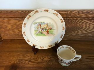 Vintage Bunnykins 7 - 5/8 " Plate - Royal Doulton - 1940s - Visit Cottage,  Cup