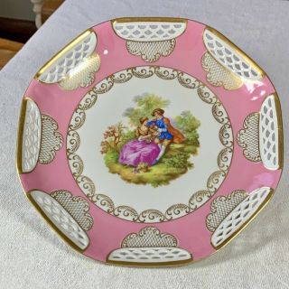 Vintage Pink Schwarzenhammer Reticulated Cake Plate Courting Couple Fragonaro