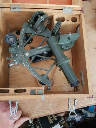 Russian Vintage Cho Marine Sextant In Wooden Case