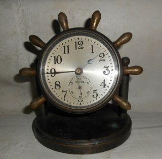 Antq Vtg Chelsea Desk Clock : : Bronze Ships Wheel Mantle Shelf
