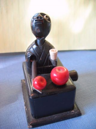 Vintage Kobe Doll Mechanical Toy Hand Carved Man Eating Red Apple 5 Of 6