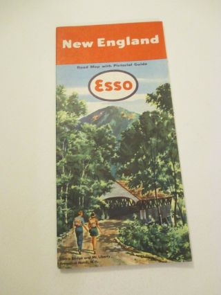 Vintage 1951 Esso England Maine Travel State Oil Gas Station Road Map