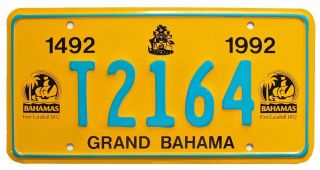 Vintage Nos Yellow Grand Bahama 1992 Truck License Plate,  T 2164,  Foreign