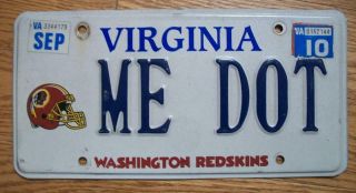 Single Virginia License Plate - 2010 - Me Dot - Washington Redskins