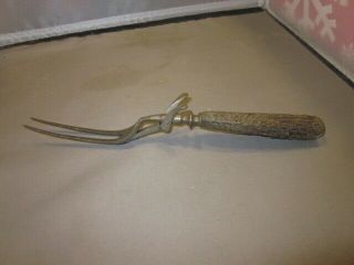 Vintage Antique 10 " Plastic Handle Meat Roast Carving Fork With Stand Or Rest