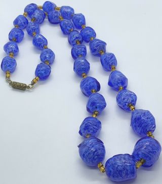 Vintage Murano Blue White Swirl Glass Beads Necklace