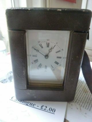 Antique Carriage Clock In Leather Case With Key