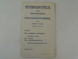 Vintage 1920 Southern Railway Of Peru Trip Schedule Timetable,  Western Bolivia