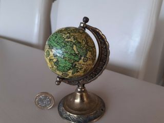 Small Vintage Brass Olde World Globe Desktop Ornament.  10.  5cm Tall Not English
