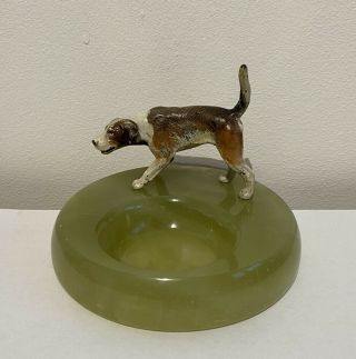 Antique Austrian Cold Painted Bronze Beagle Dog Ashtray Or Pin Dish