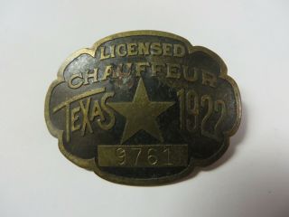 Vintage 1922 State of TEXAS Licensed Chauffeur Badge No.  9761 Drivers Pin 2