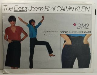Vogue American Designer 2442 Calvin Klein Jeans Pattern Sz 8 Uncut Vtg 1980