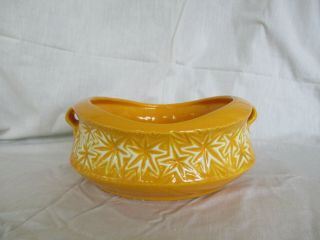 Vintage Mccoy Pottery Starburst Bowl Planter 1968 Yellow With White Design