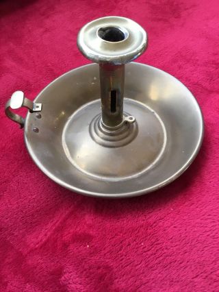 Large Vintage Brass Chamberstick Candle Holder,  Candle Push Up & Snuffer Missing