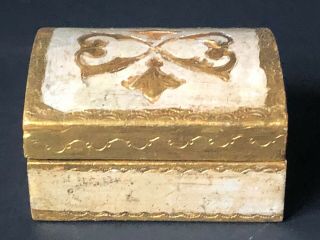 Vintage Italy White GOLD Florentine Antique Trinket BOX PAINTED WOOD Italian 3