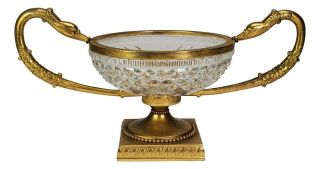 Fine French Antique Cut Crystal Bowl Mounted In Ormolu Gorgeous