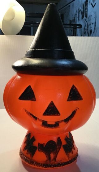 Vintage 13” Collectable Halloween Pumpkin Witch Hat Blow Mold Plastic (no Cord)