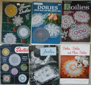 6 Vintage Crochet Pattern Books Pineapple Floral Doilies American Thread & Star