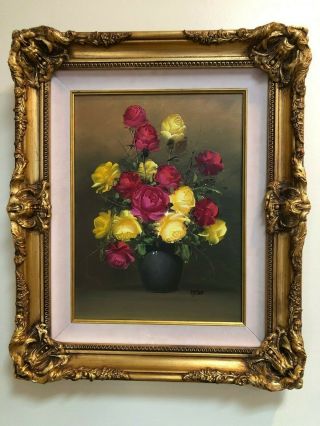 Antique Vintage 12x16 16x12 Flowers Floral Oil Painting Gold Wood Frame Lytton