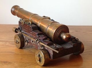 Antique Marine Maritime Desk Top Bronze Cannon On Carriage Naval Cannon