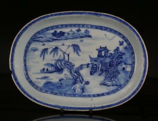 Antique Chinese Blue And White Porcelain Oval Dish Plate Qing 18th C Qianlong