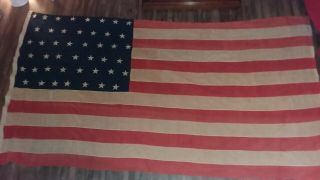 Antique Vintage 45 Star American Flag Usa 102 " X 58 " (8.  6ft X 4.  10ft) Huge Sewn