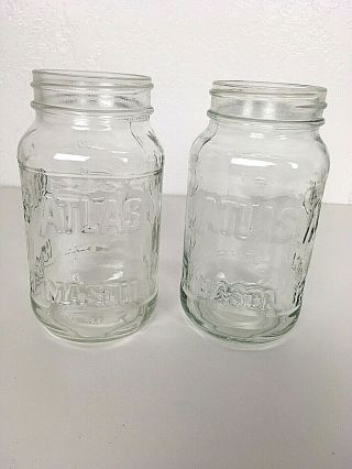 2 Atlas Mason Canning Jars Clear Glass 20 Oz Measuring For 4 Oz 8 12 16 & 20 Exc