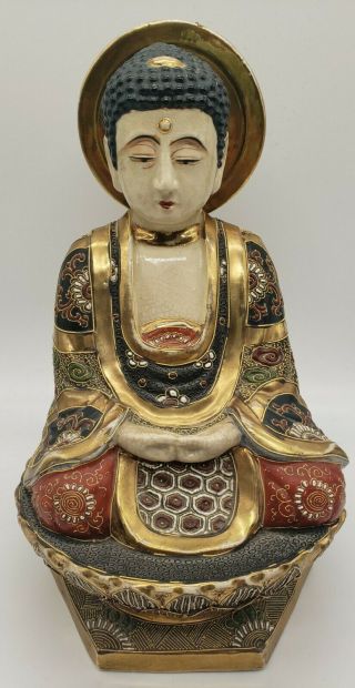 Antique Signed Porcelain Buddha Statue Moriage Multi - Color W/gold Accents 10.  5 "