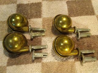 Set Of 4 Vintage Shepherd 2 " Brass Ball Caster Wheels W/stems & Metal Sleeves