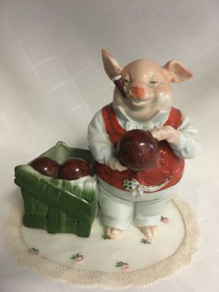 Rare Antique German Pink Pig Porcelain Fairing Figurine Bowling Pig Match Holder