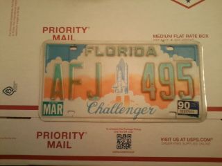 Florida Challenger License Plate.  March 1990 Registration.  Vintage