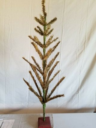 42 " Antique German Feather Tree With Wood Base 1900 
