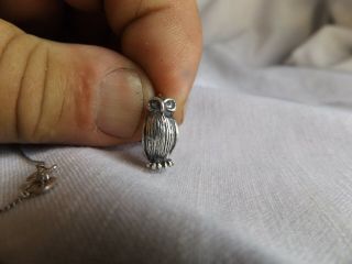 Vintage Sterling Silver Wise Old Barn Owl Charm Pendant & 16 " Italy Necklace