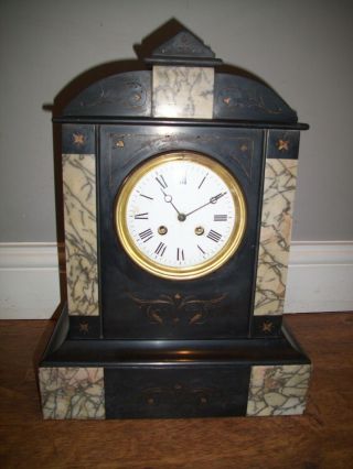 Antique French Slate & Marble Architecture Mantel Bracket Clock (key & Pendulum)