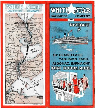 Vintage 1928 White Star Steam Ship Timetable - Detroit - Port Huron - Michigan - Canada