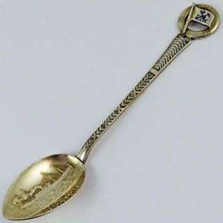 Vintage Ss Bremen Norddeutscher Lloyd German Silver Plate Enamel Souvenir Spoon