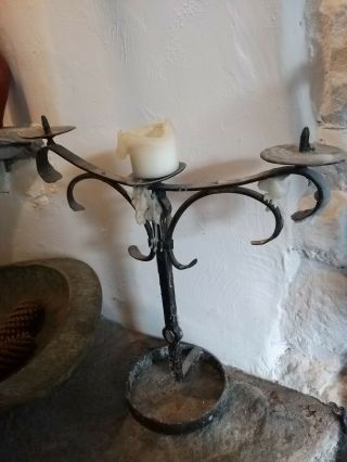 A Large Antique Wrought Iron Blacksmith Made Candelabra Candlestick Gothic