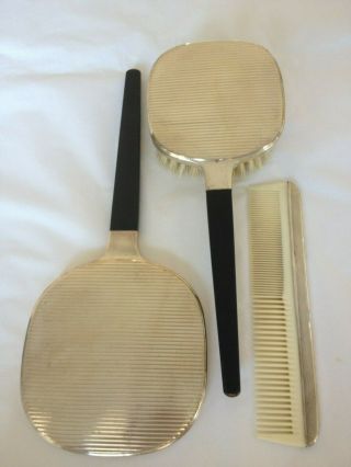 1930s Art Deco Solid Silver Dressing Table Vanity Set Hairbrush,  Mirror,  Comb