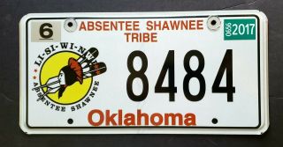 Oklahoma Absentee Shawnee Tribe Indian Nation Specialty License Plate 8484