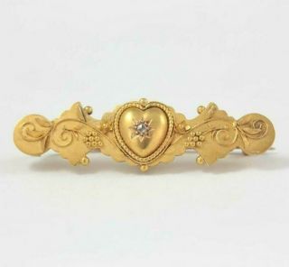 Antique Victorian Solid 15ct Gold Diamond Sweetheart Brooch