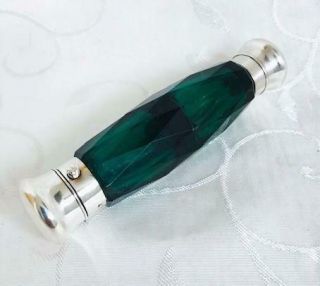Antique Emerald Green Double Ended Perfume Scent Bottle Silver Lids C1880